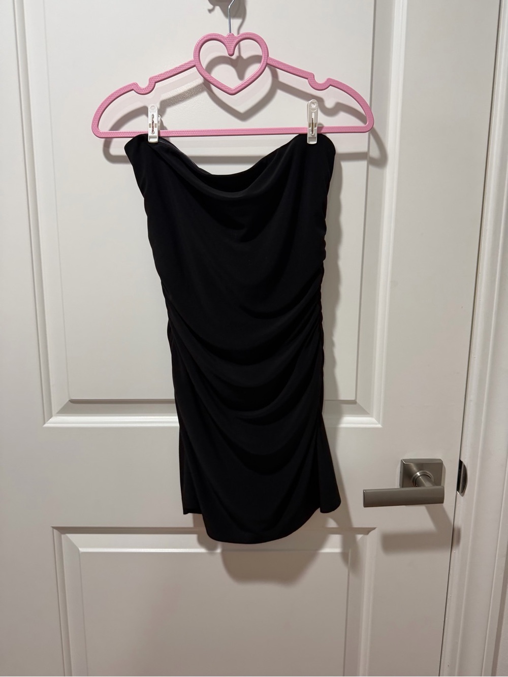 Norma Kamali Black Strapless Ruched Mini Dress